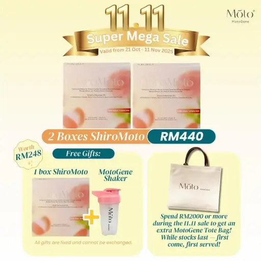 Buy 2 boxes ShiroMoto + Free 1 box ShiroMoto + Free MotoGene Shaker (MotoGene 11.11 Promotion) 